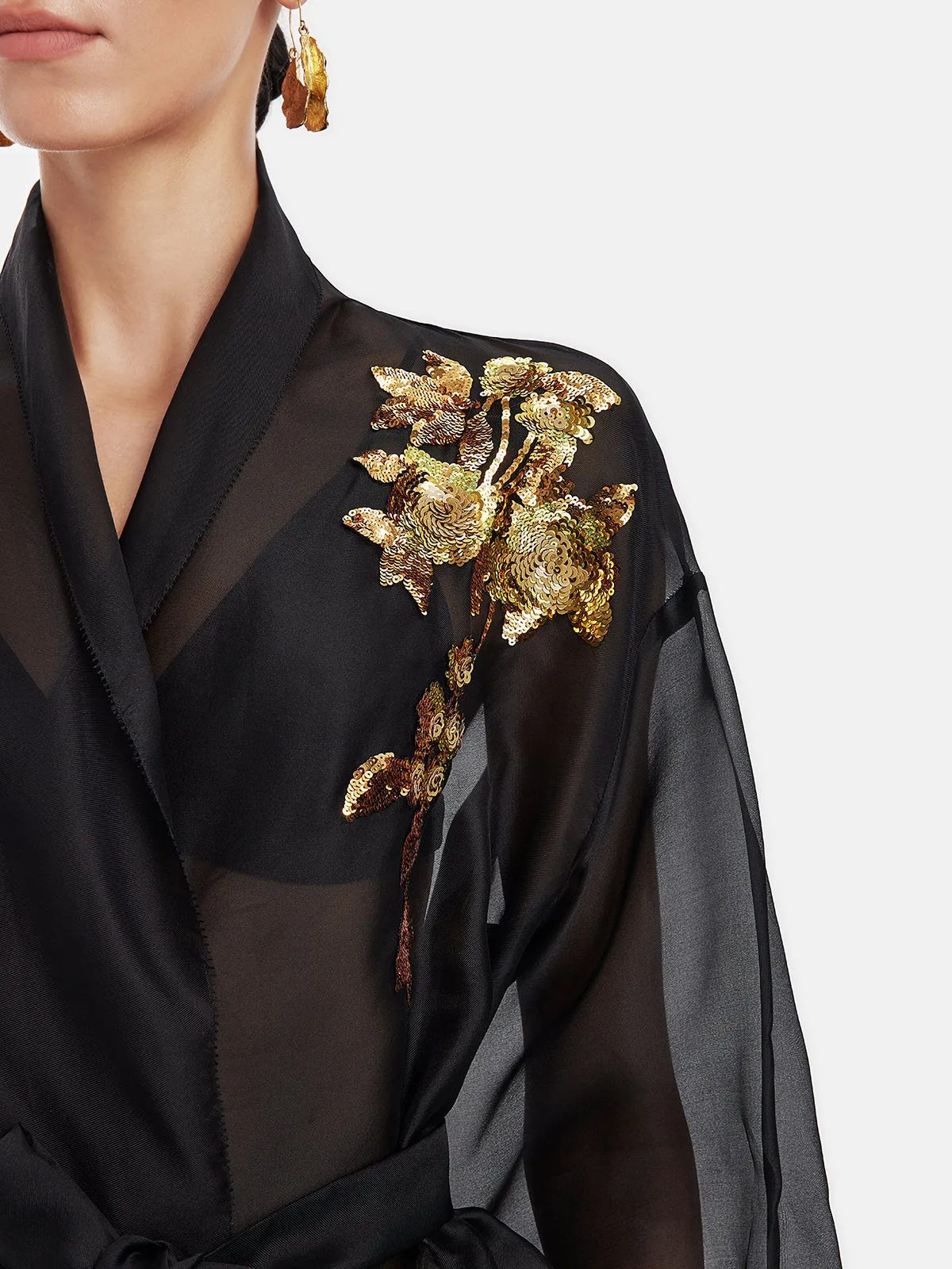 Sheer Silk Embroidered Floral Jacket