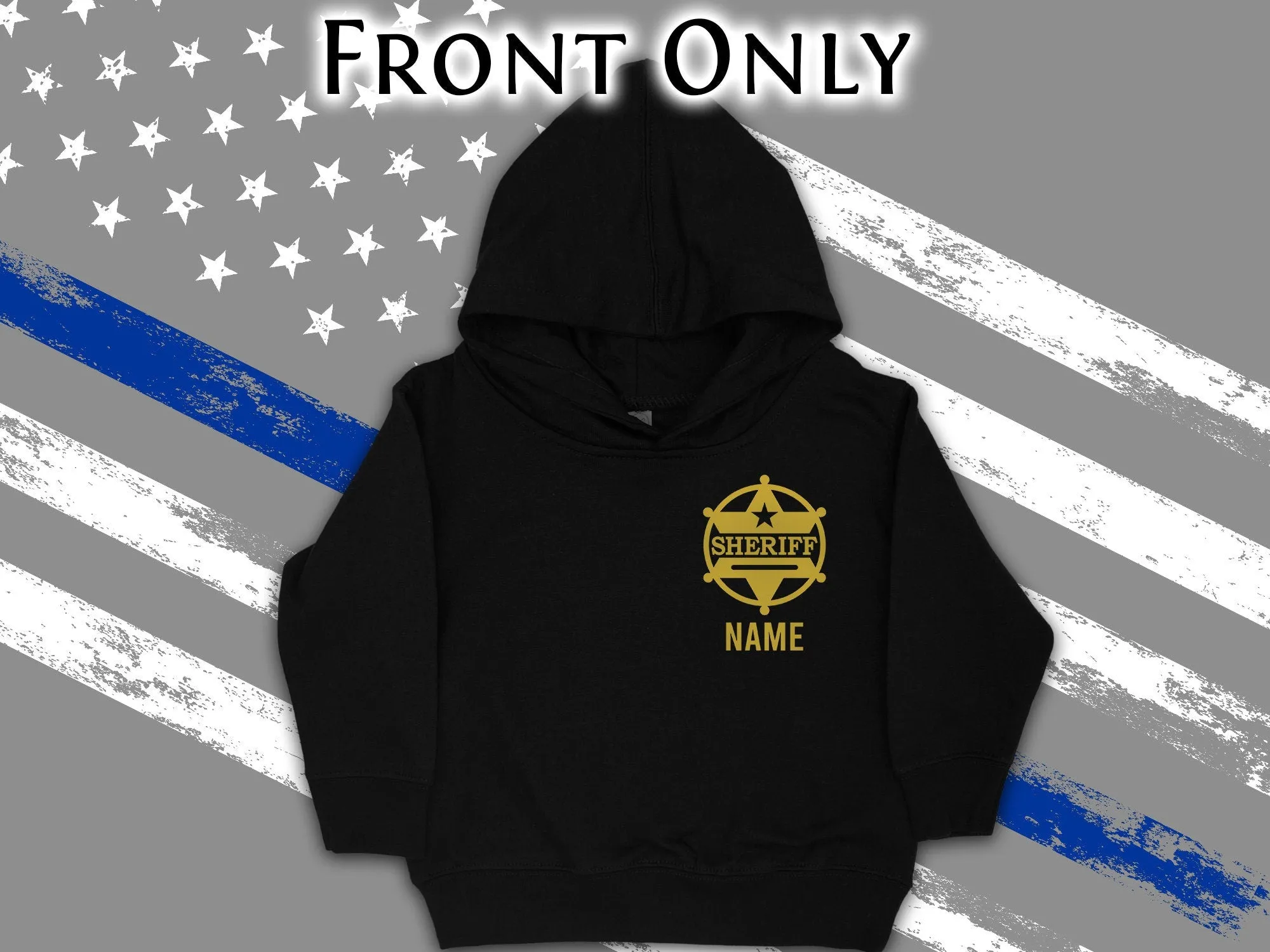 Sheriff Black Toddler Hoodie with Shield and Personalized Name - Optional County Sheriff's Office on Back