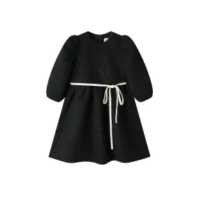 SHERPA DRESS WITH BOW-BLACK