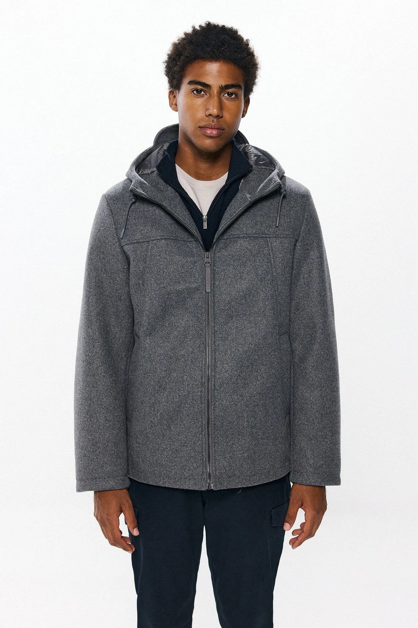 Short Wool -Effect Parka - Grey