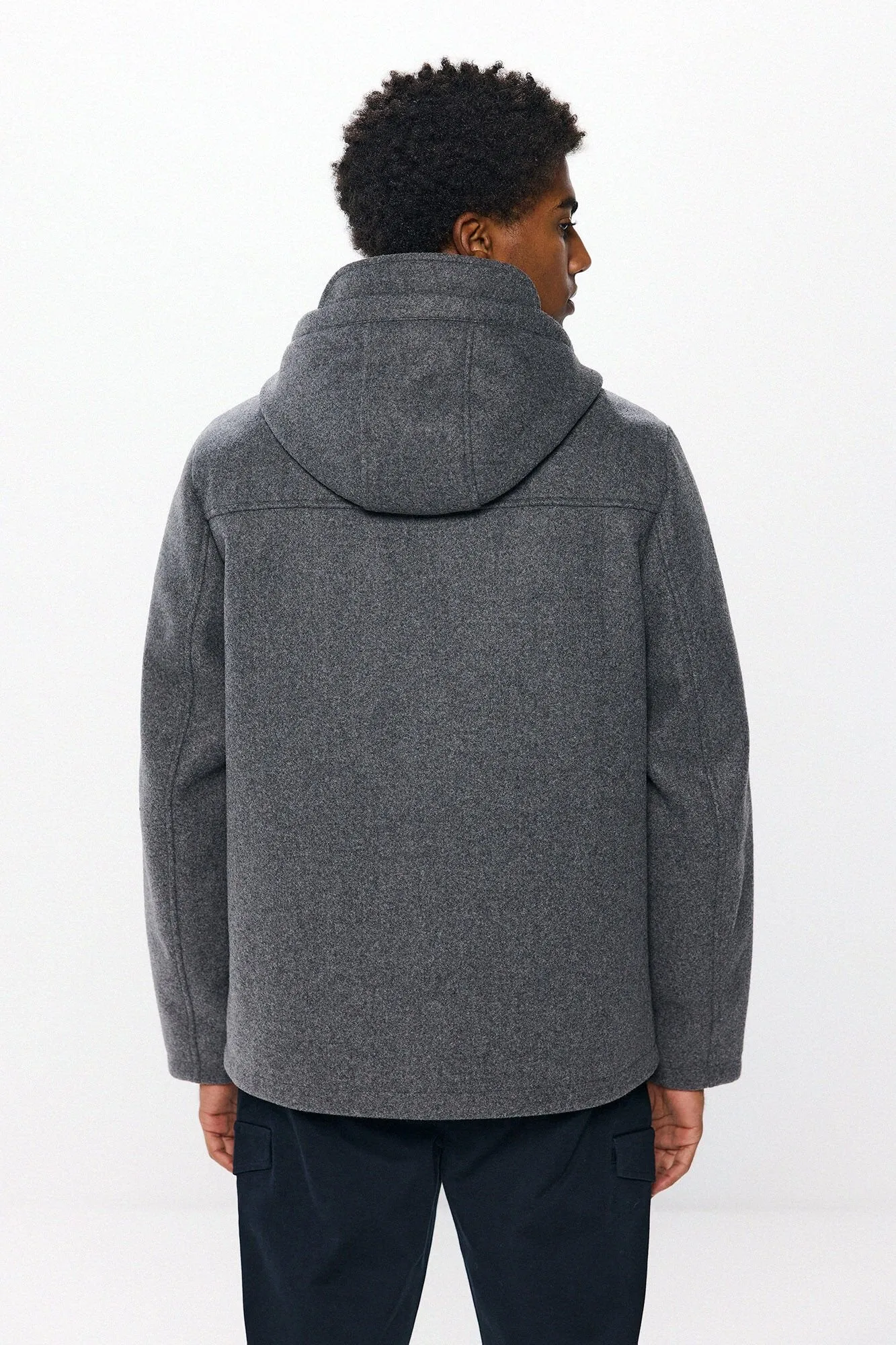 Short Wool -Effect Parka - Grey