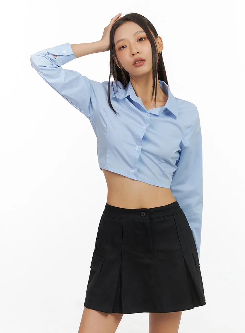 Slim Fit Solid Crop Shirt IS427