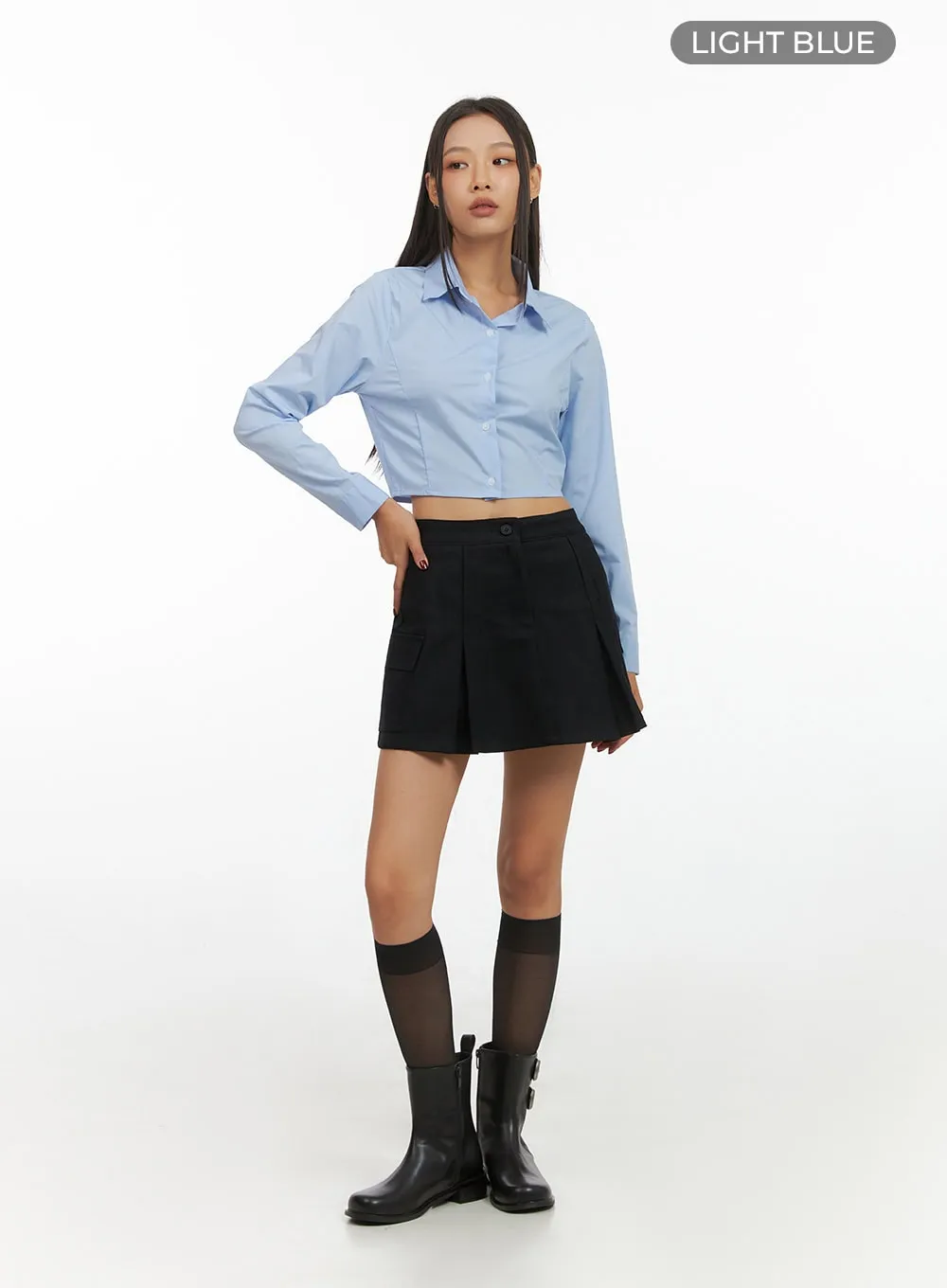 Slim Fit Solid Crop Shirt IS427