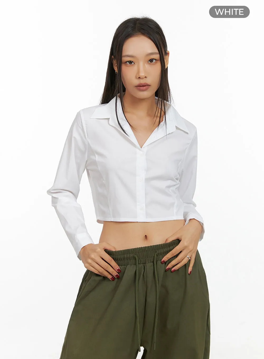 Slim Fit Solid Crop Shirt IS427