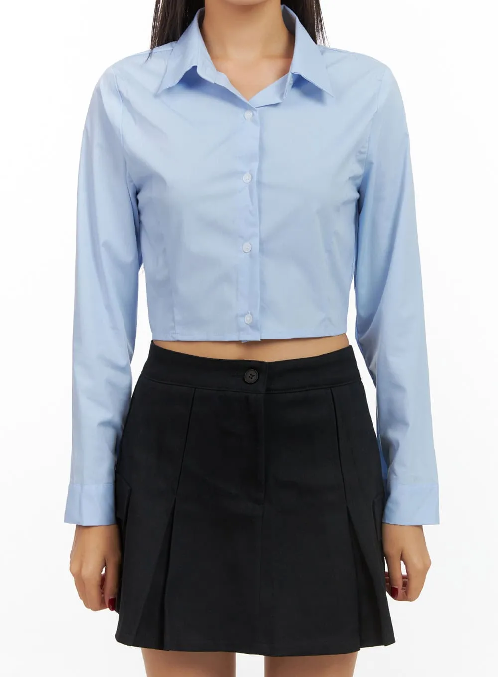 Slim Fit Solid Crop Shirt IS427