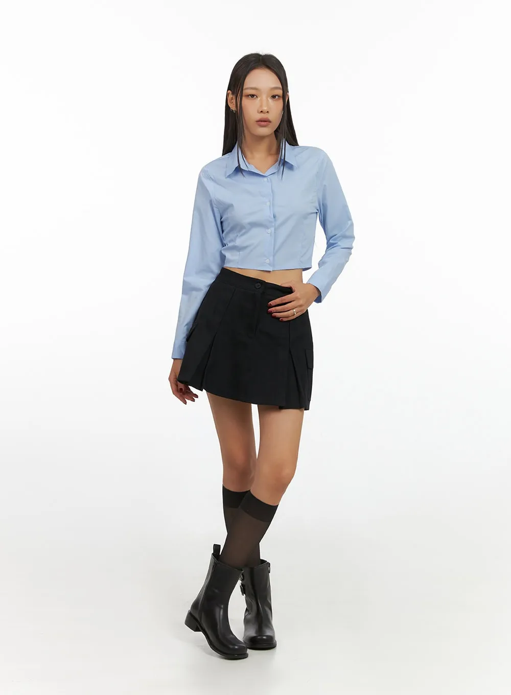 Slim Fit Solid Crop Shirt IS427