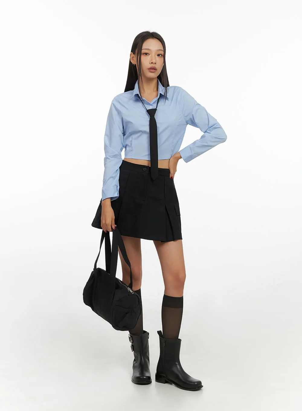 Slim Fit Solid Crop Shirt IS427