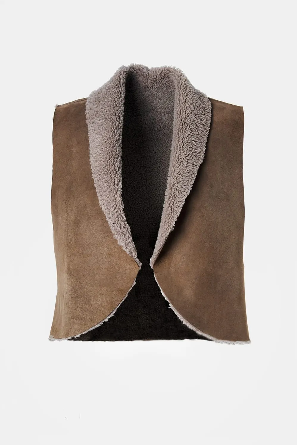 Stone Curly Shearling Vest