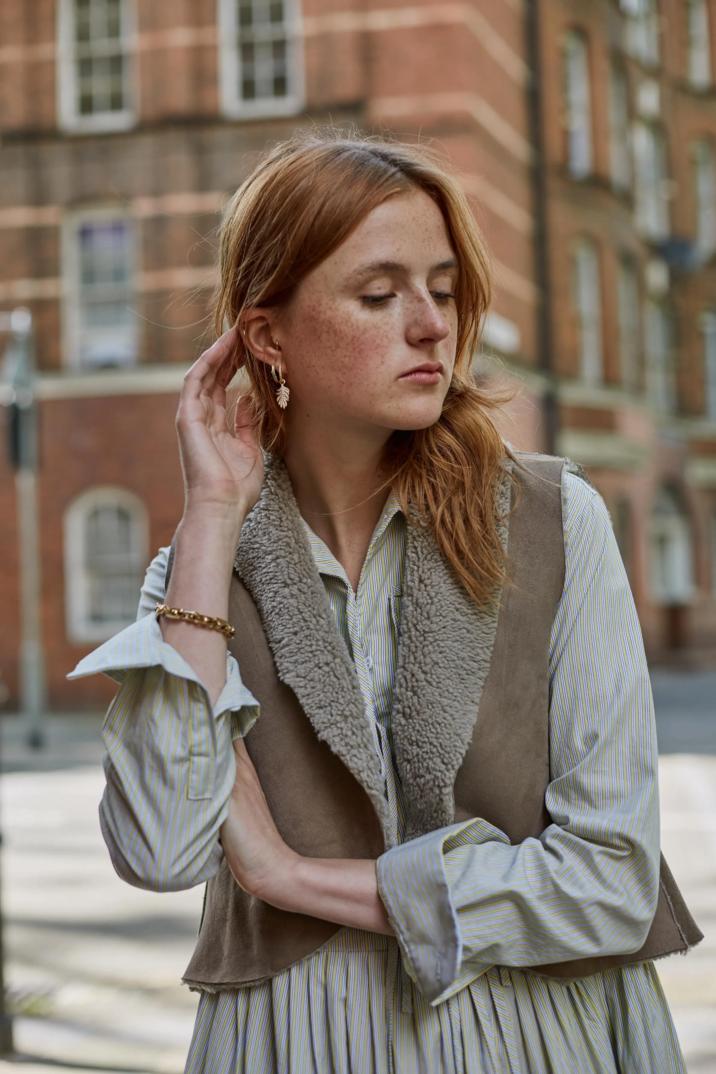 Stone Curly Shearling Vest