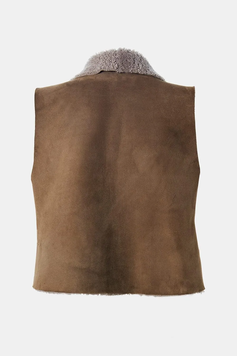 Stone Curly Shearling Vest