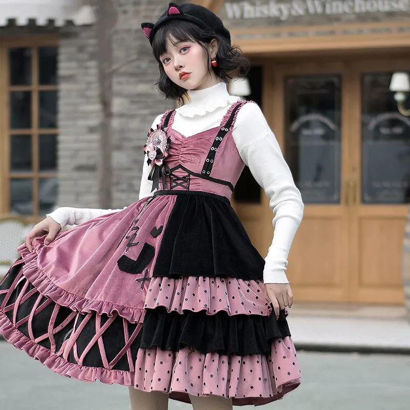 Strawberry Bomb ~ Sweet Color Block Lolita JSK Dress with Long Sleeve Jacket