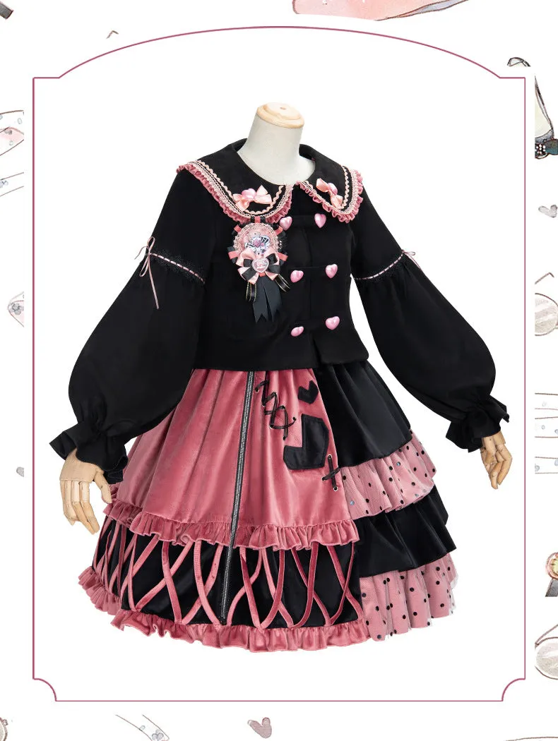 Strawberry Bomb ~ Sweet Color Block Lolita JSK Dress with Long Sleeve Jacket