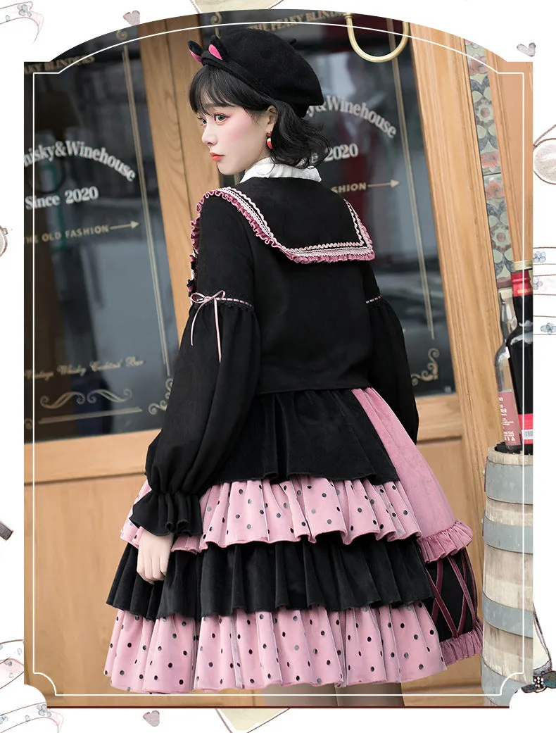 Strawberry Bomb ~ Sweet Color Block Lolita JSK Dress with Long Sleeve Jacket