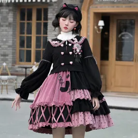 Strawberry Bomb ~ Sweet Color Block Lolita JSK Dress with Long Sleeve Jacket