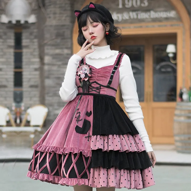 Strawberry Bomb ~ Sweet Color Block Lolita JSK Dress with Long Sleeve Jacket