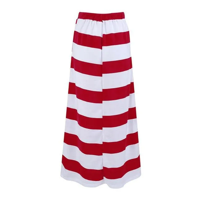 Stripe Hight Waist Maxi Long Skirt