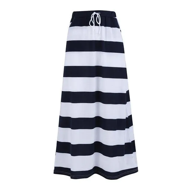 Stripe Hight Waist Maxi Long Skirt