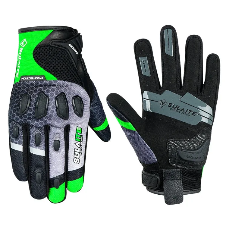 SULAITE Motorcycle Anti-fall Touch Screen Breathable Mesh Cycling Gloves, Size: XL(Black Green)