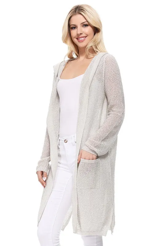 Summer Cool Open Front Hoodie Long Cardigan