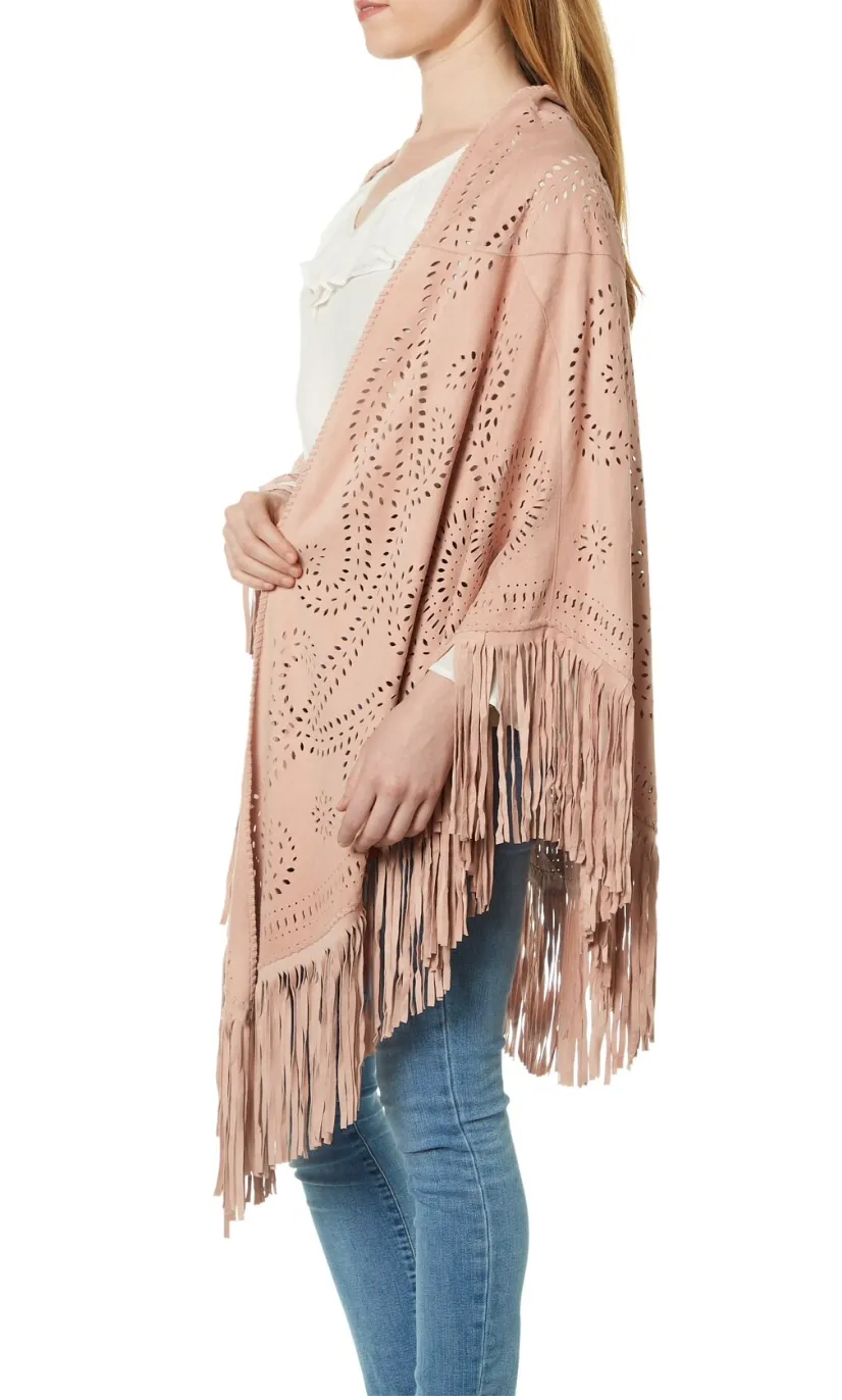 TBC Fringed Suzette Suede Shawl Rose