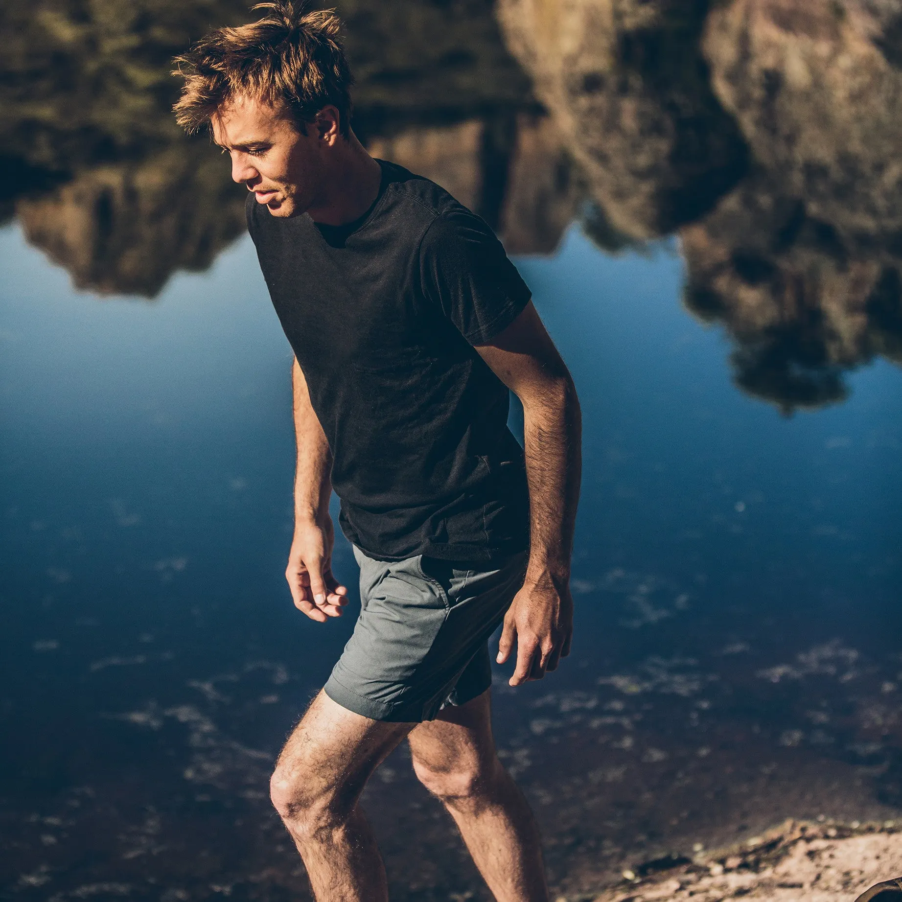 The Crewneck Pocket Tee in Black Merino