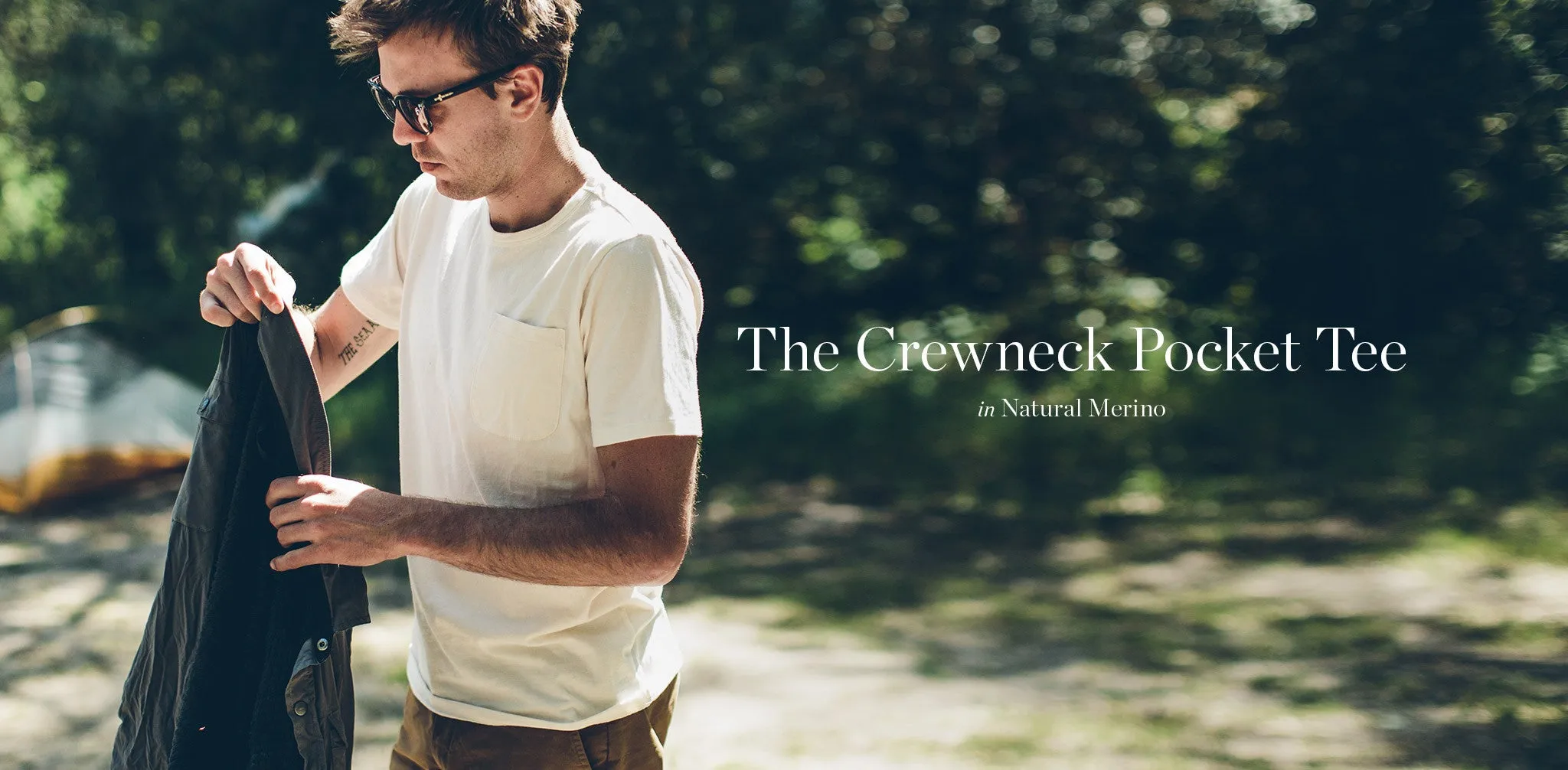 The Crewneck Pocket Tee in Natural Merino