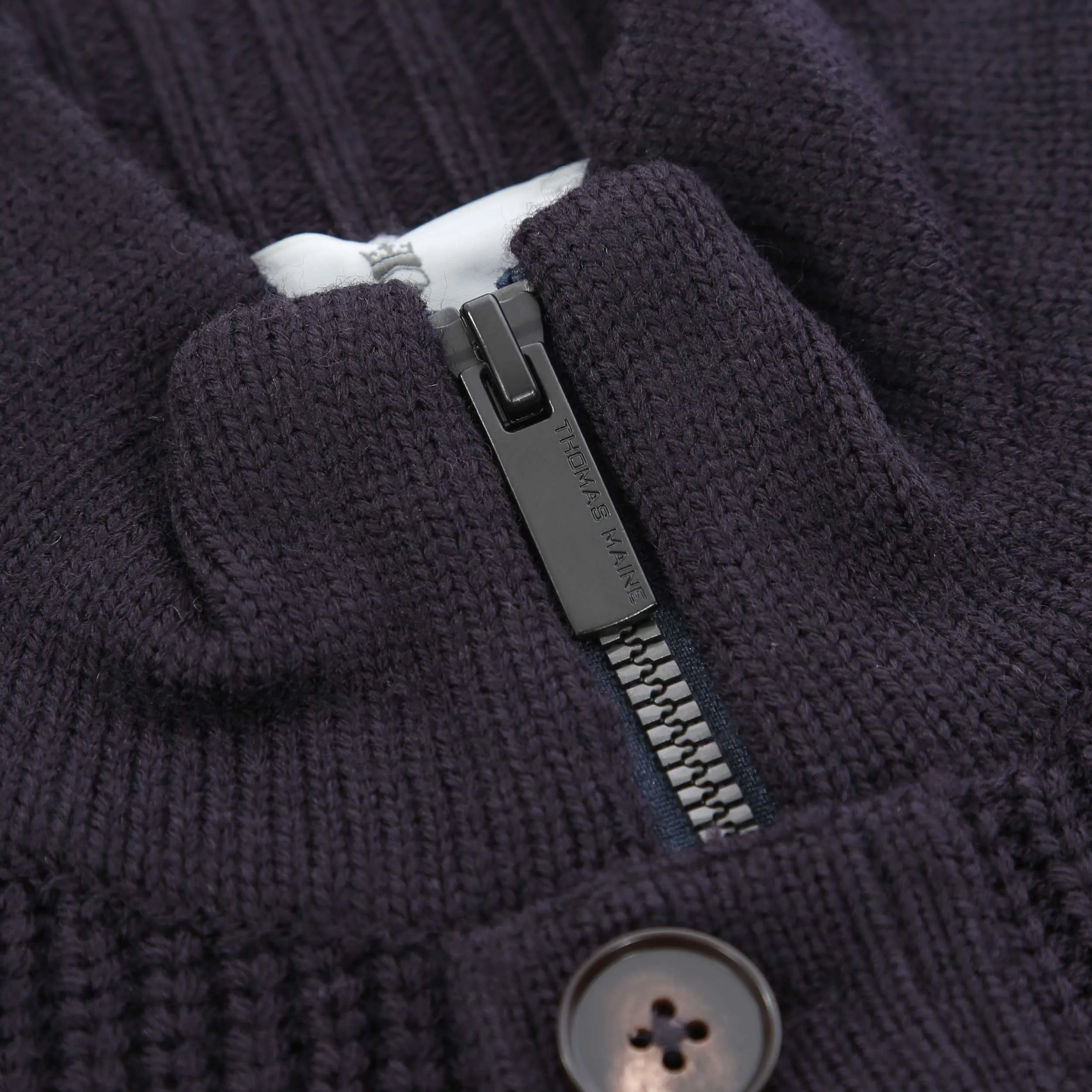 Thomas Maine Zip Thru Button Cardigan Knitwear in Navy