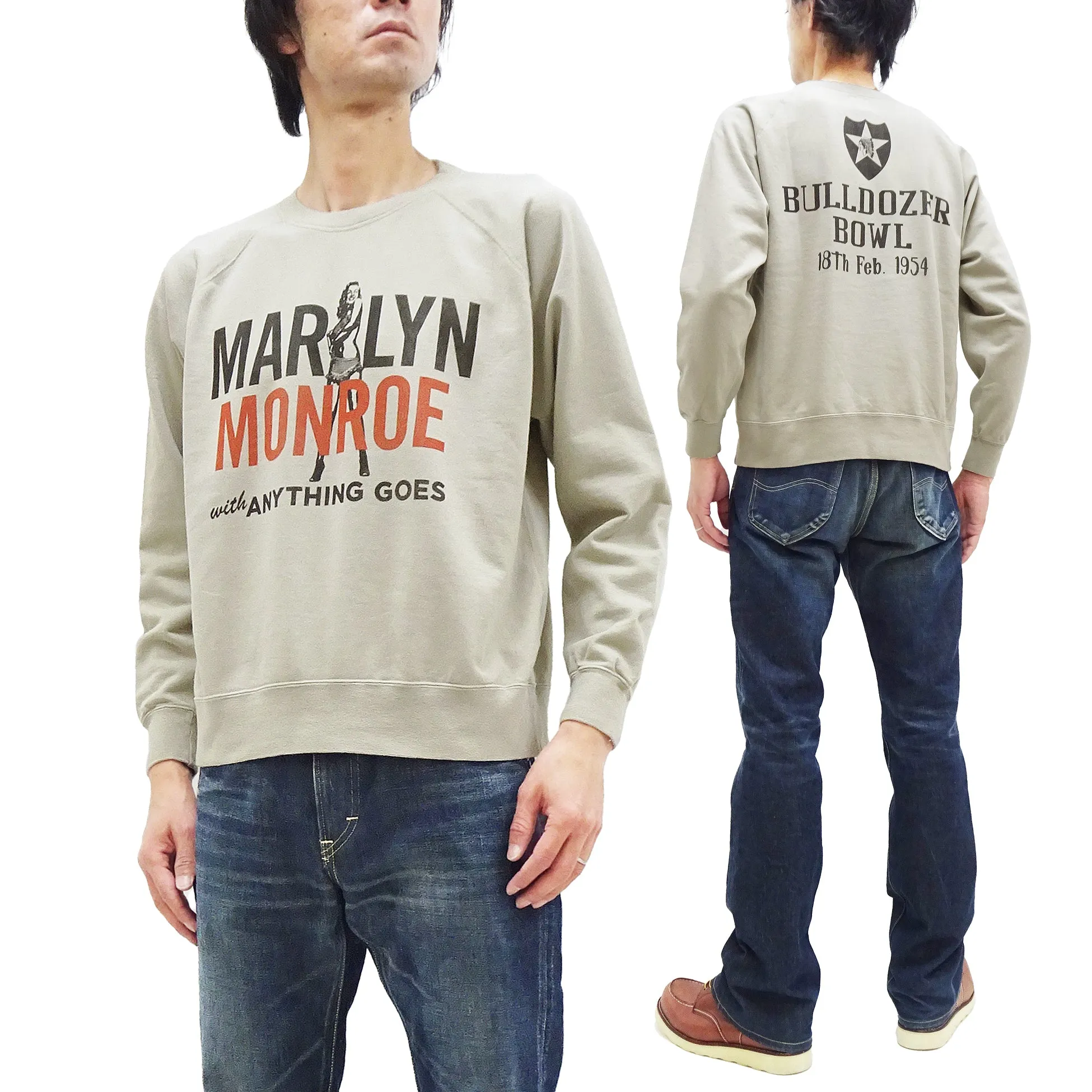 TOYS McCOY French Terry Sweatshirt Men's Marilyn Monroe Anything Goes Graphic Long Sleeve Sweatshirt TMC2358 041 Faded-Sand-Beige