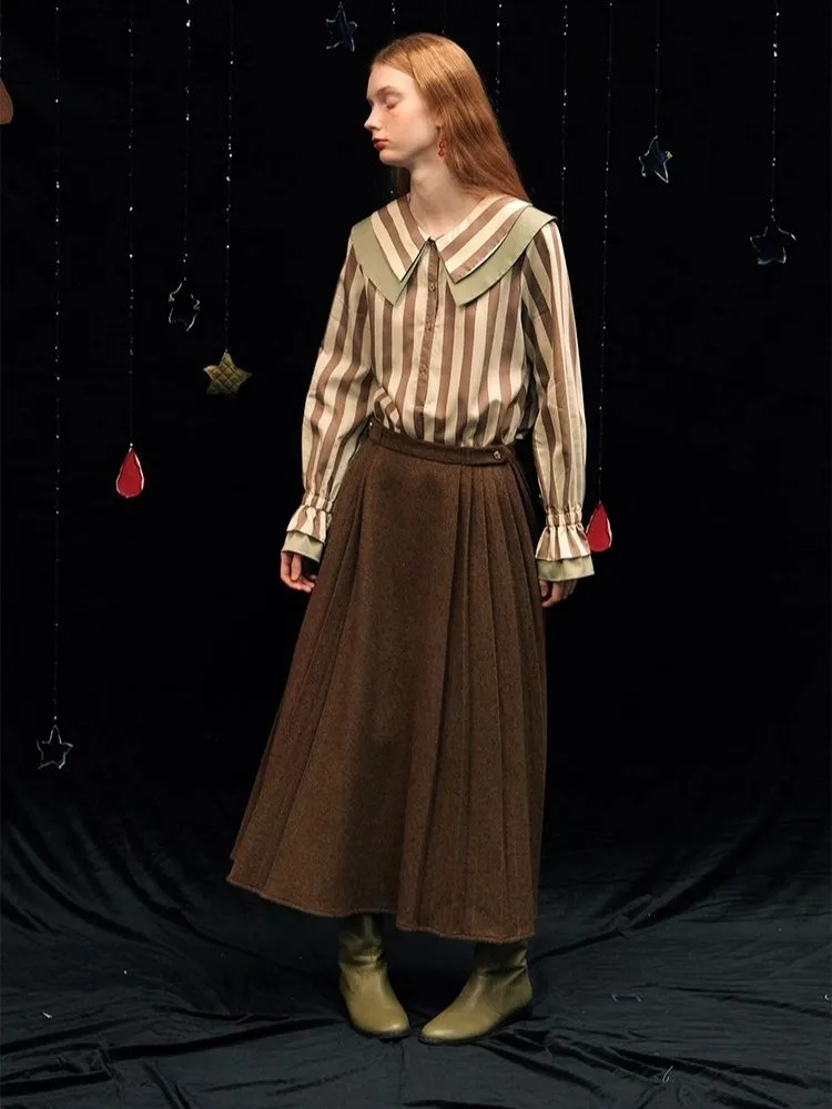 Tweed short jacket long pleated skirt suit【s0000005940】