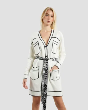 Two-tone Belted Longline Cardigan