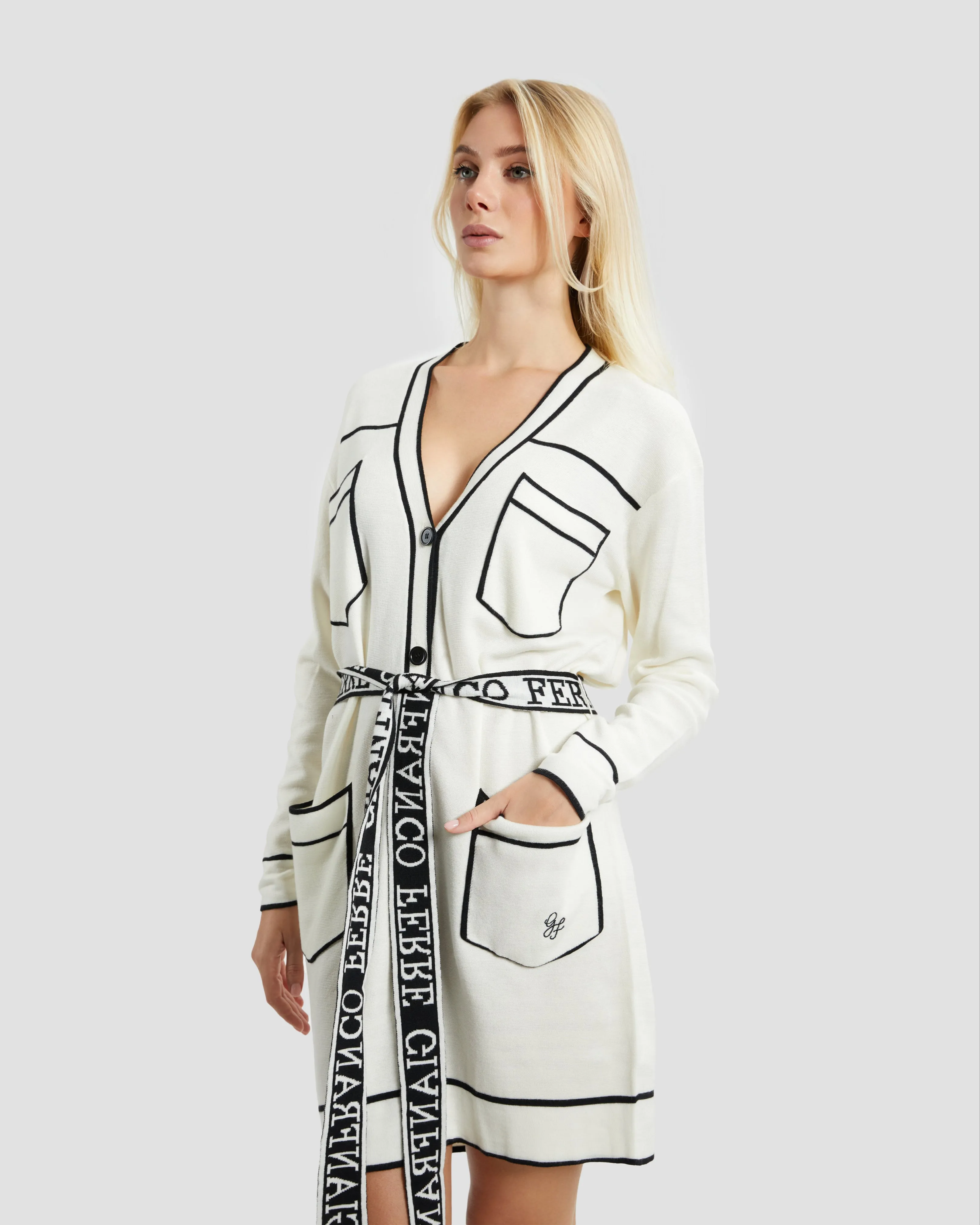 Two-tone Belted Longline Cardigan