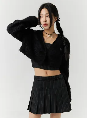 V-Neck Faux Fur Crop Jacket CD301