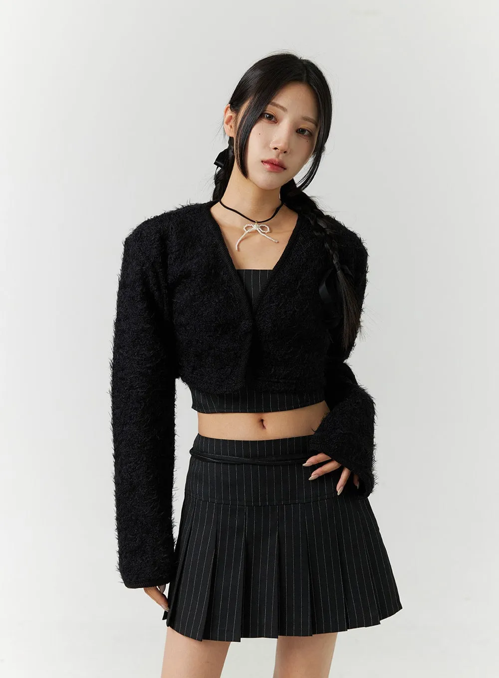 V-Neck Faux Fur Crop Jacket CD301