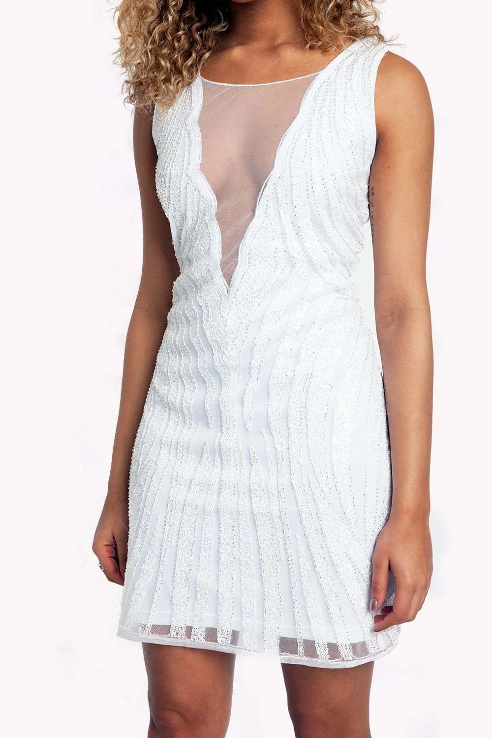 V Neck Net Embellished Party Dress