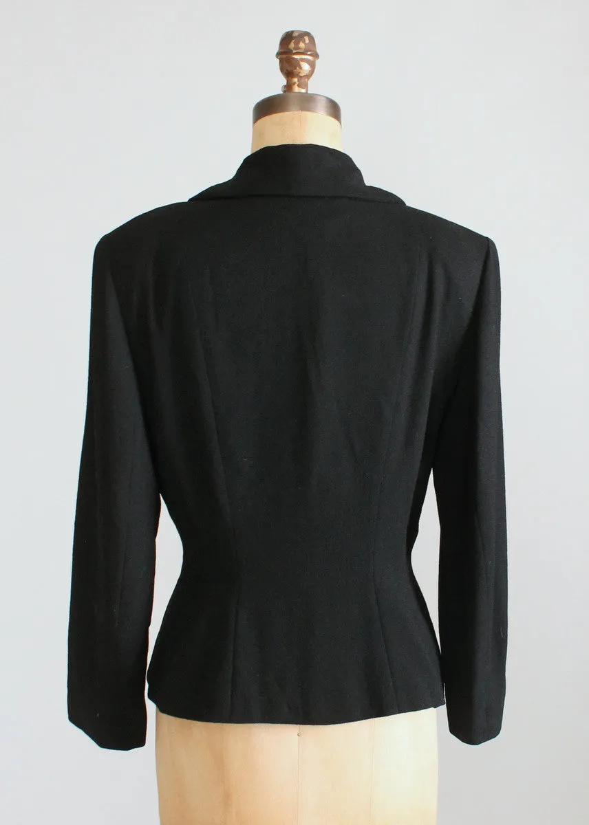 Vintage 1950s Lilli Ann Black Wool Jacket with Rhinestone Accents