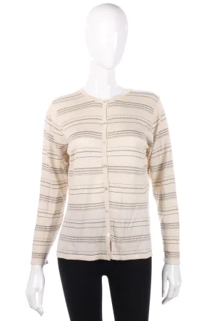 Viz-A-Viz 100% Silk Cardigan. Cream with Brown Pattern. Size 12