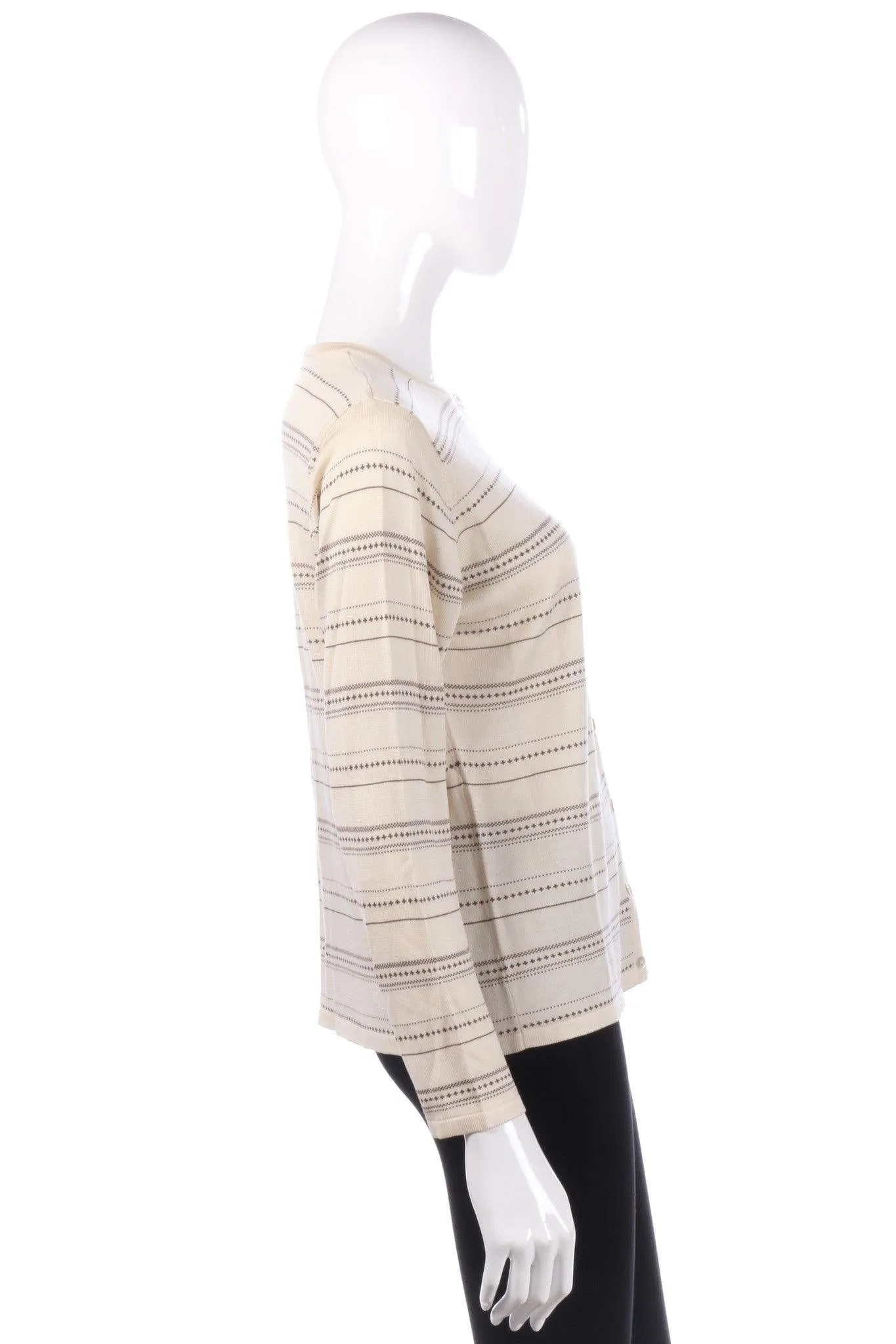 Viz-A-Viz 100% Silk Cardigan. Cream with Brown Pattern. Size 12