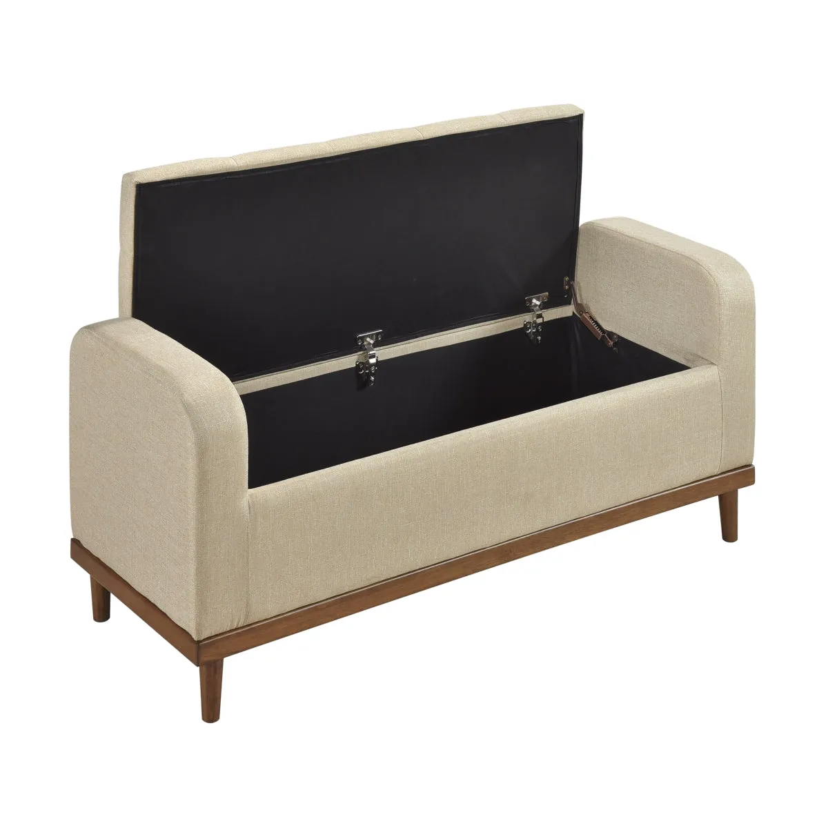 Walnut Finish Lift Top Storage Bench with Textured Light Brown Upholstery