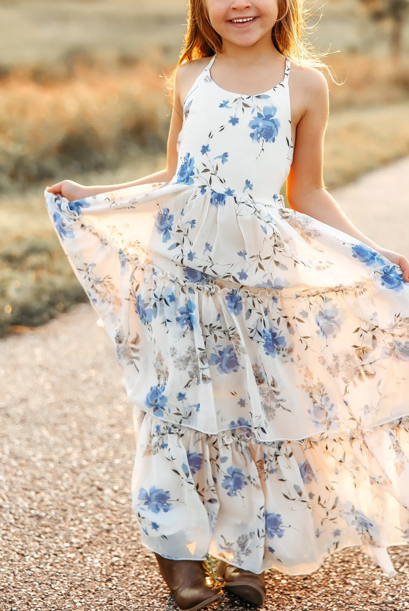 Wendy Dress (floral blue chiffon)