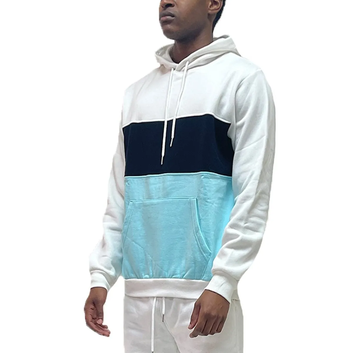 White/Aqua Color Block Hoodie