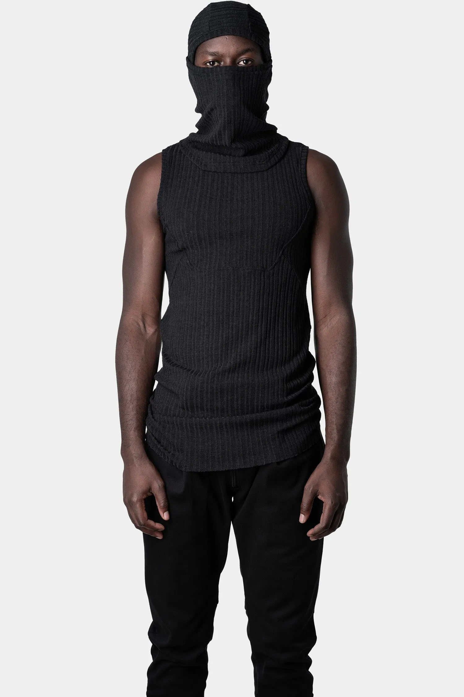 Wide rib knit balaclava, Black