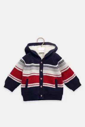 Winter Red & Blue Stripe Cardigan