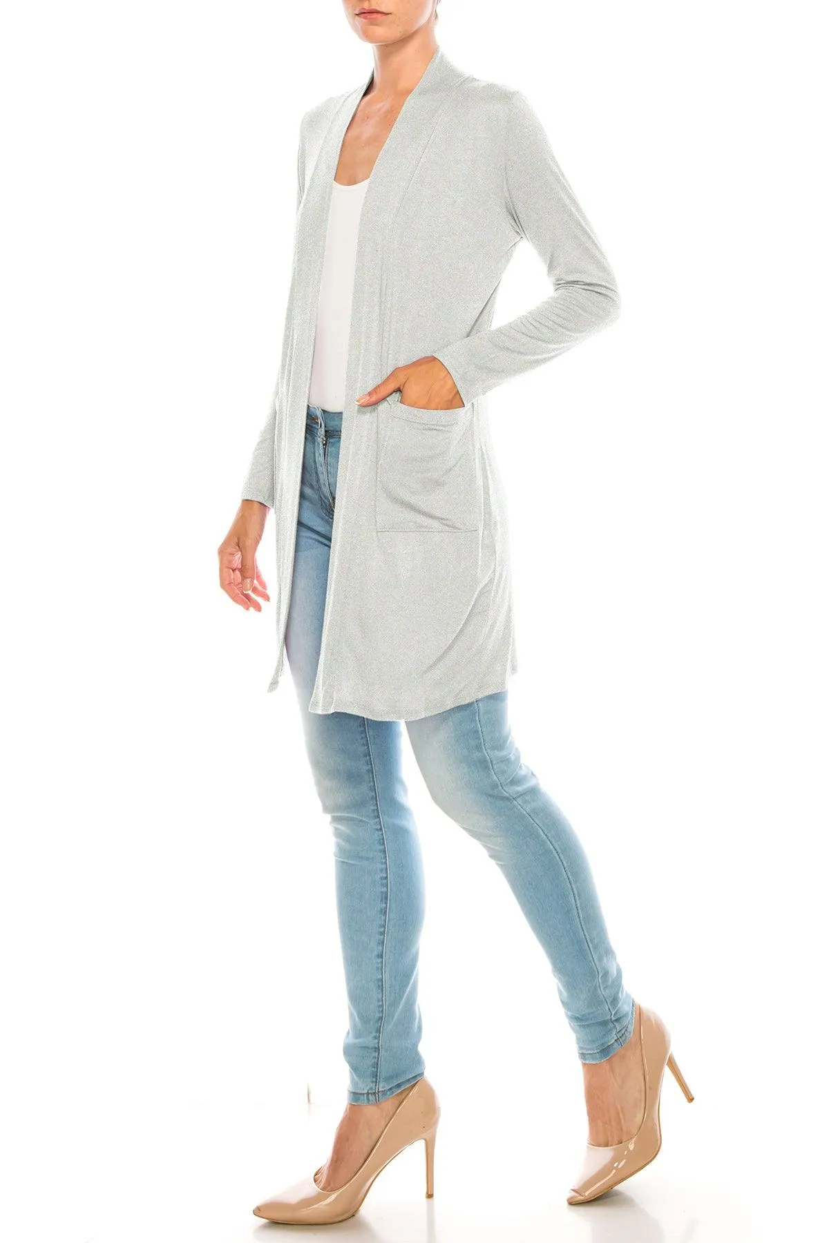 Women's Casual Open Front Basic Long Sleeves Loose Fit Side Pockets Solid Cardigan