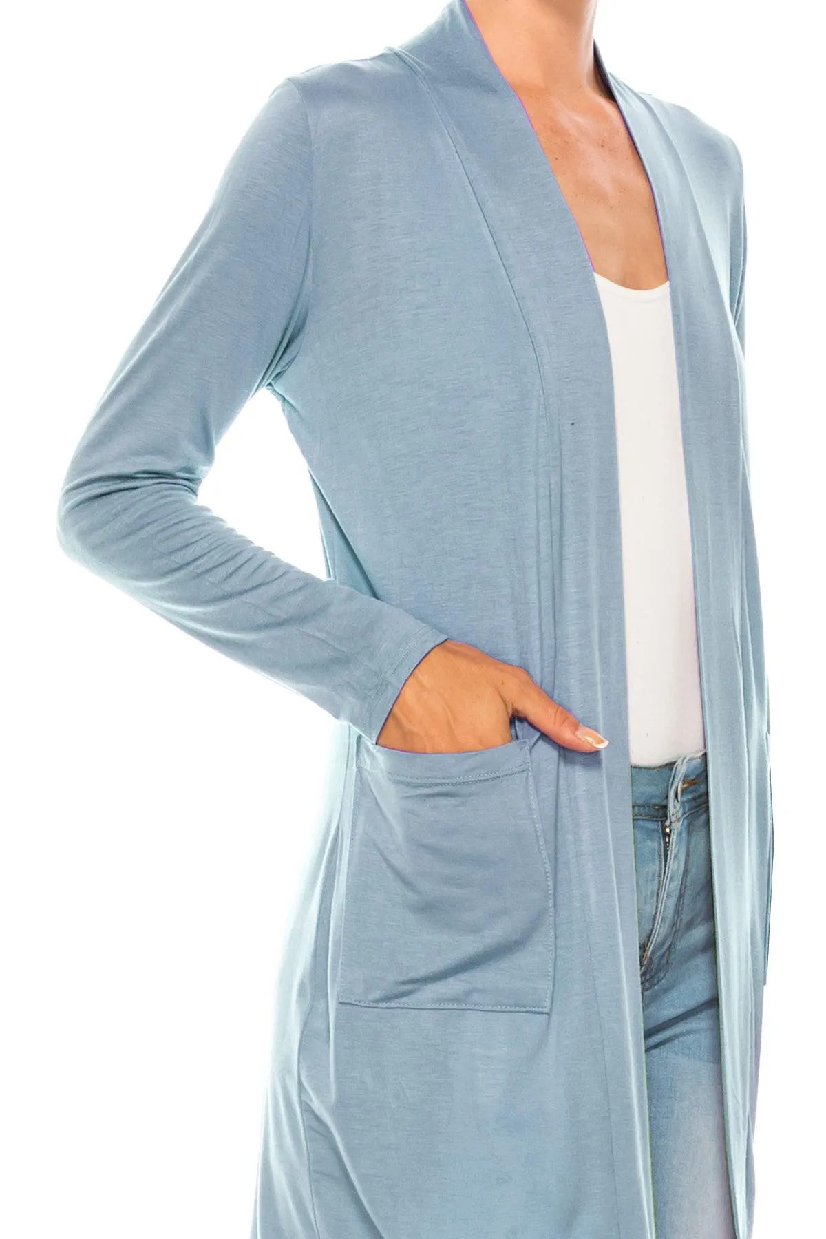 Women's Casual Open Front Basic Long Sleeves Loose Fit Side Pockets Solid Cardigan