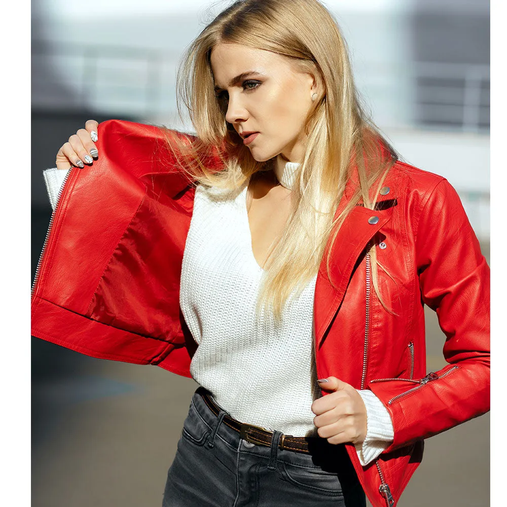 Women's Leather Biker Jacket - Angie