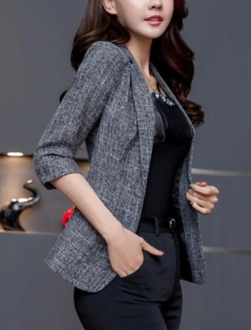 Womens Quarter Sleeve Single Button Blazer