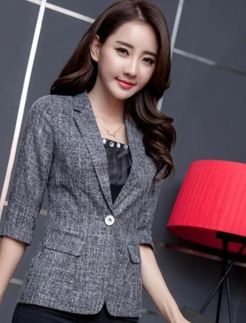 Womens Quarter Sleeve Single Button Blazer