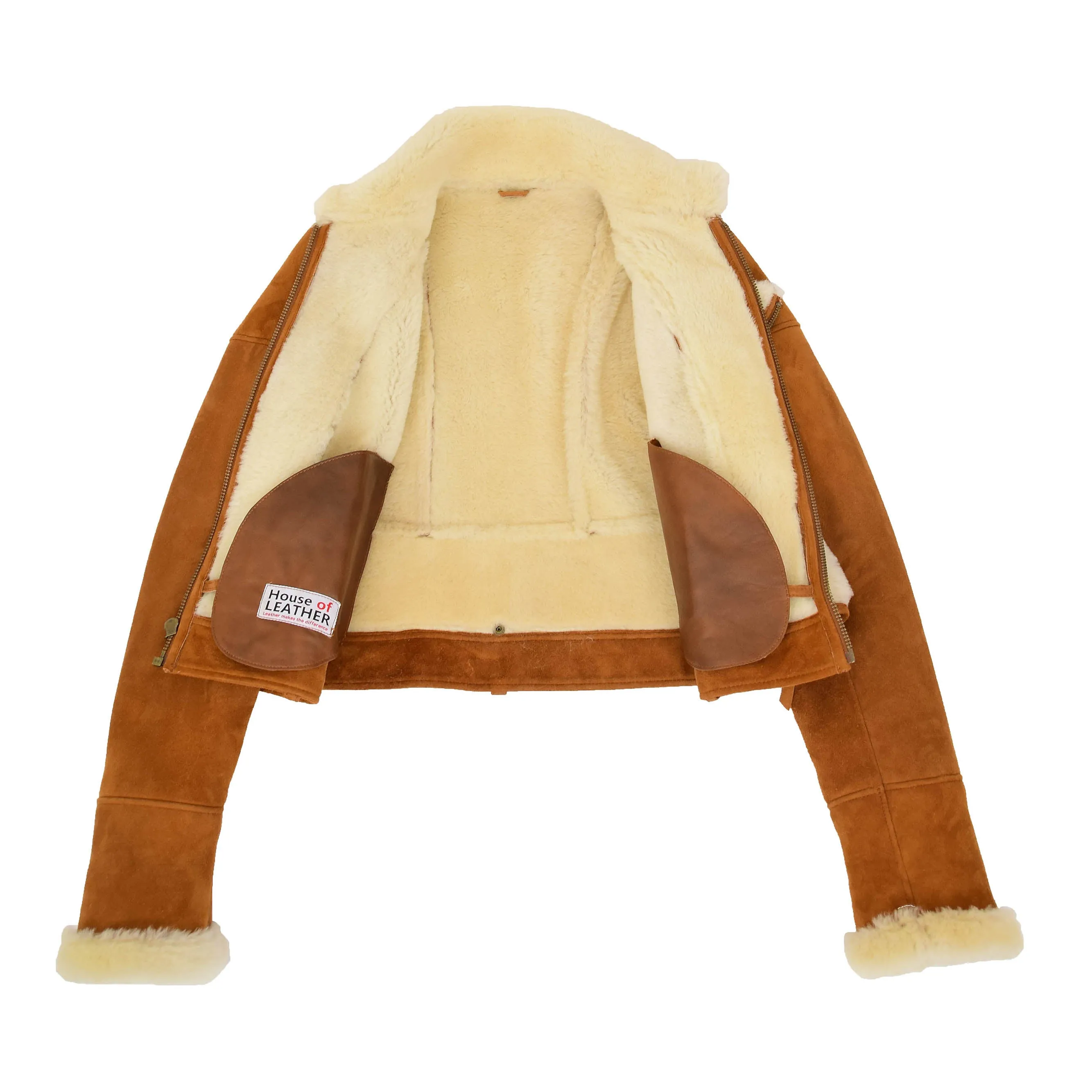 Womens Sheepskin Aviator Pilot Jacket Nora Tan White