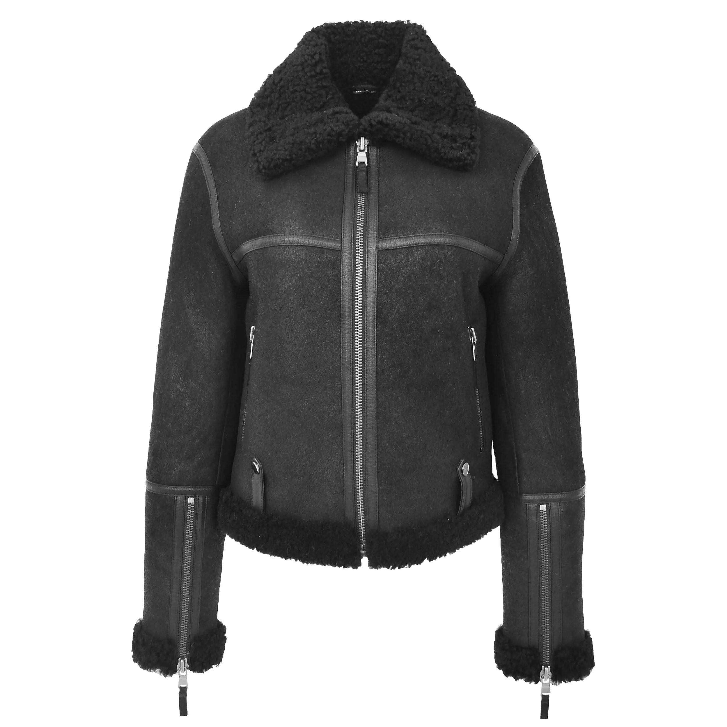 Womens Sheepskin Aviator RAF Pilot Jacket Elsie Black