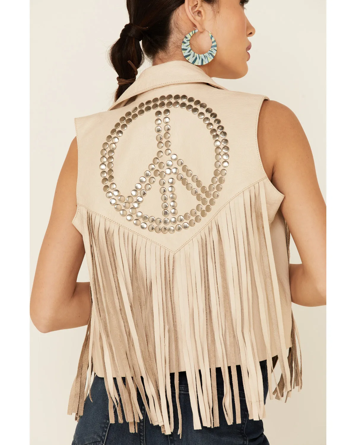 Women’s Tan Leather Biker Fringe Vest